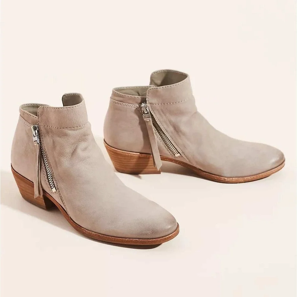 Sam Edelman Packer Ankle Boots Leather‎ Side Zip Taupe Gray 11.5 M Anthropology